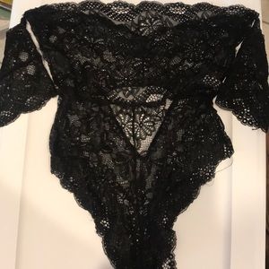 Fashion Nova Black Lace off shoulder bodysuit